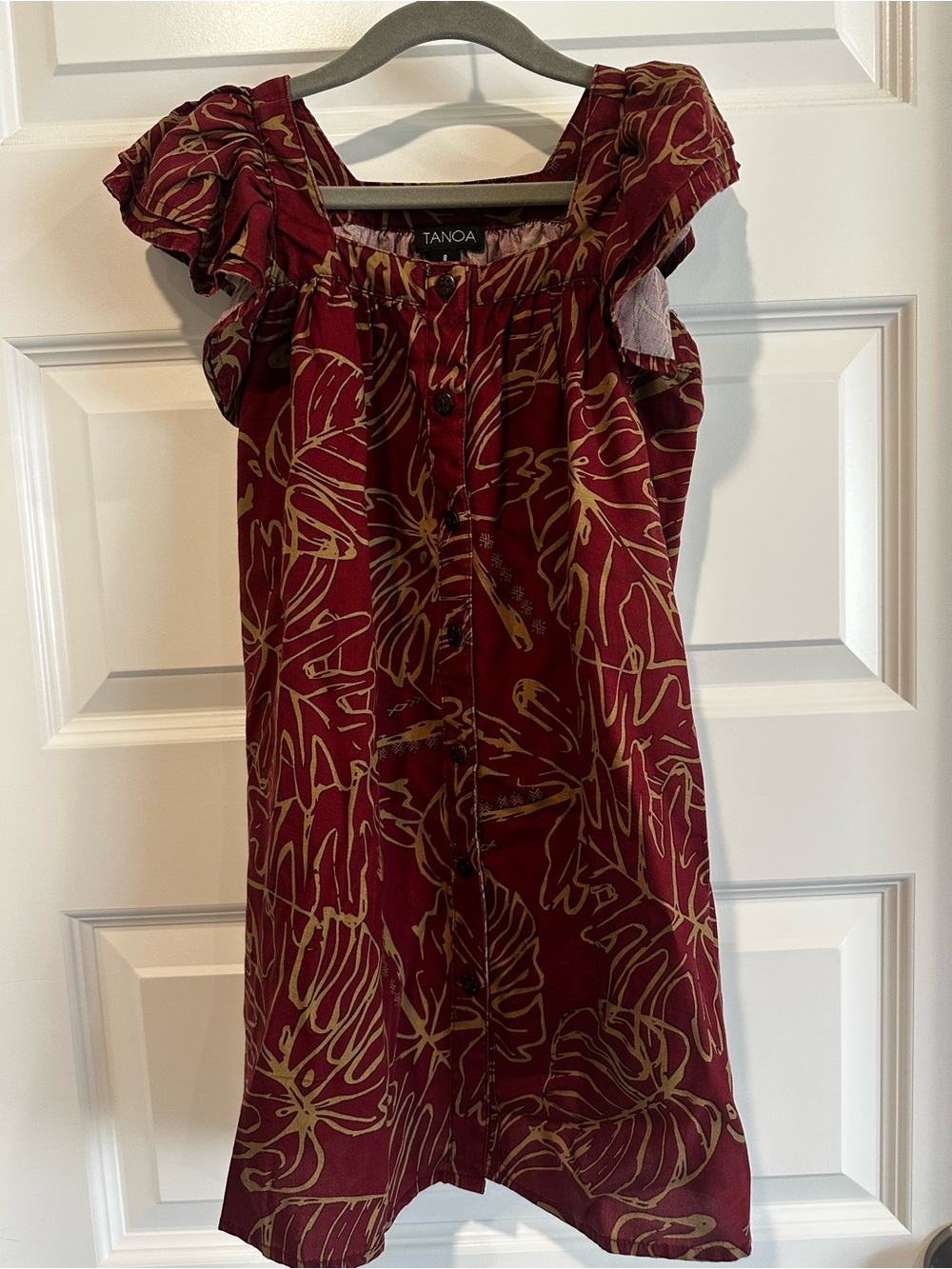 Tanoa Olosega Girls Size 8 Hawaiian Flutter Sleeve Dress Tencel Aloha EUC